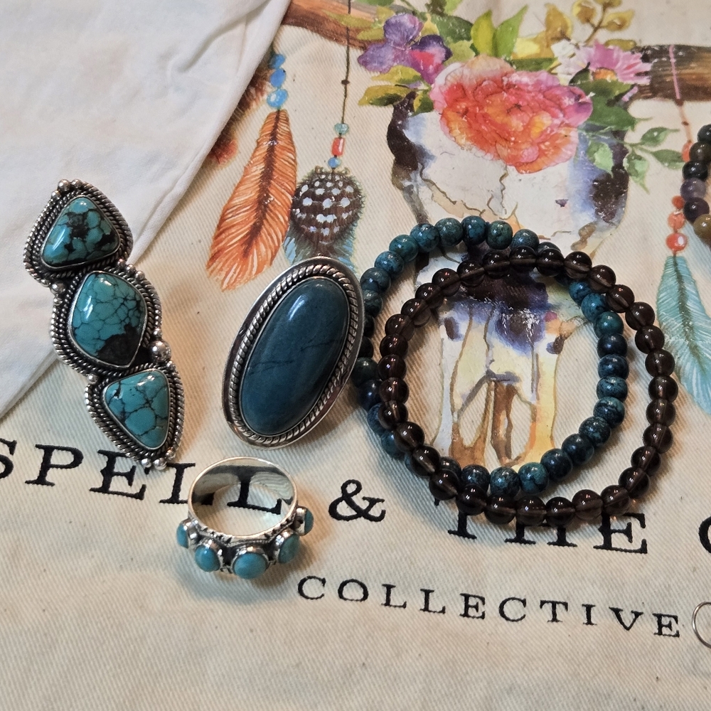 Sterling Silver And Turquoise 5 Stone Ring - Picture 3 of 13